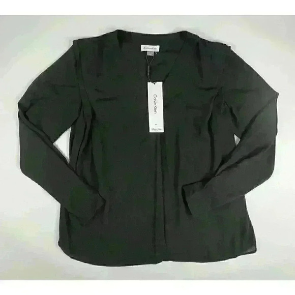 NEW! Calvin Klein Womens Size S V-Neck Slim Fit Long Sleeve Blouse NWT $89
